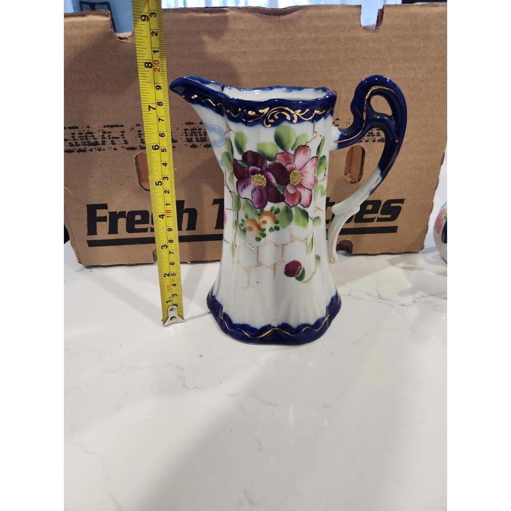 Nippon Hand Painted Blossom and Cobalt Blue Chocolate Pot Pitcher No Lid